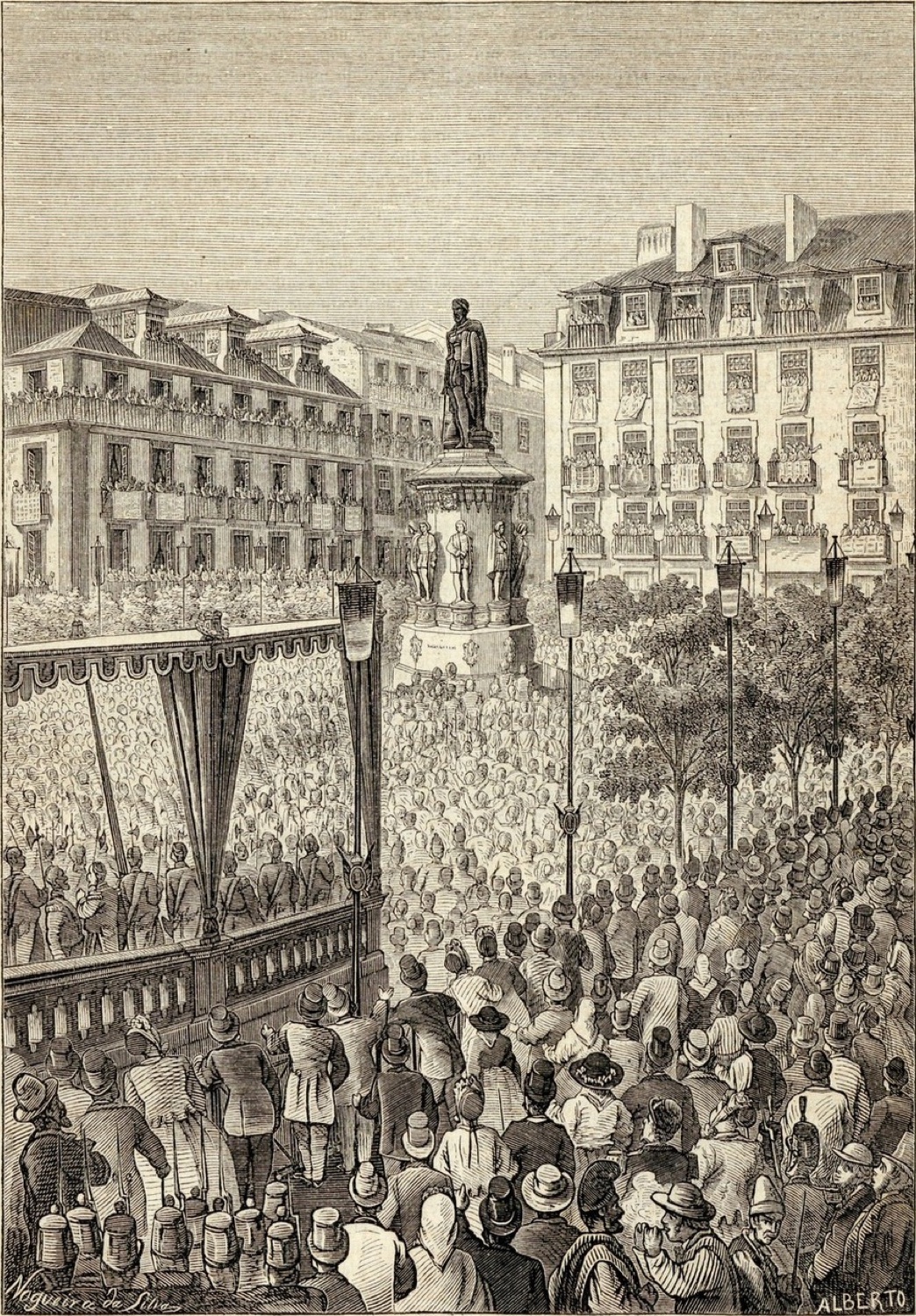 Gravura da inauguração do monumento a Camões em Lisboa, em 1867